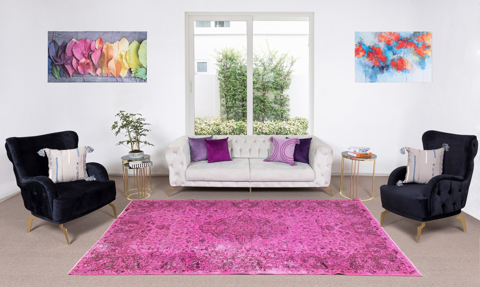 6.5×10.6 Ft Handmade Vintage Turkish Rug Over-Dyed in Pink with Medallion Design