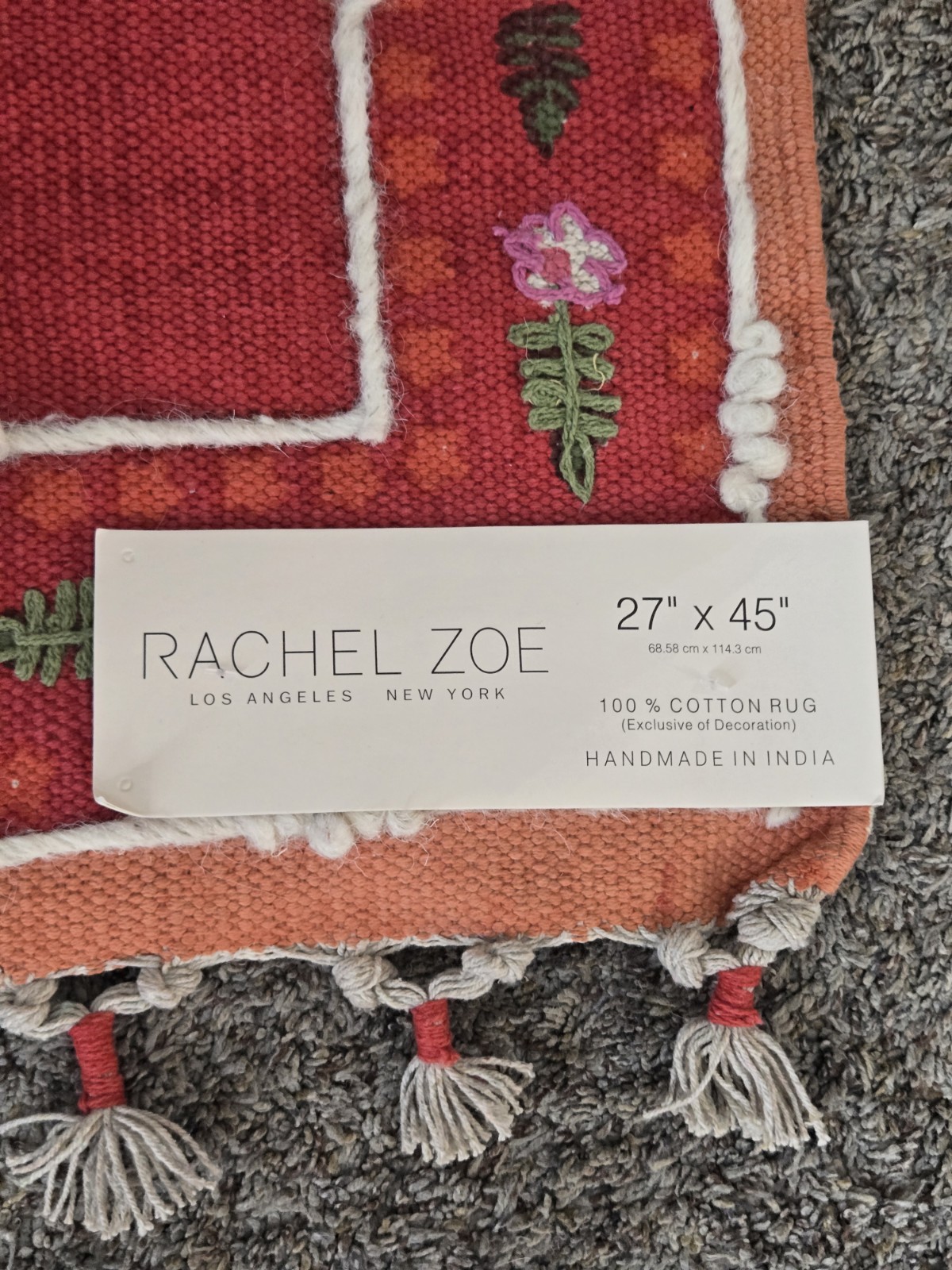 Rachel Zoe 100% Cotton Embroidered Rug 27″ X 45” New Made In India