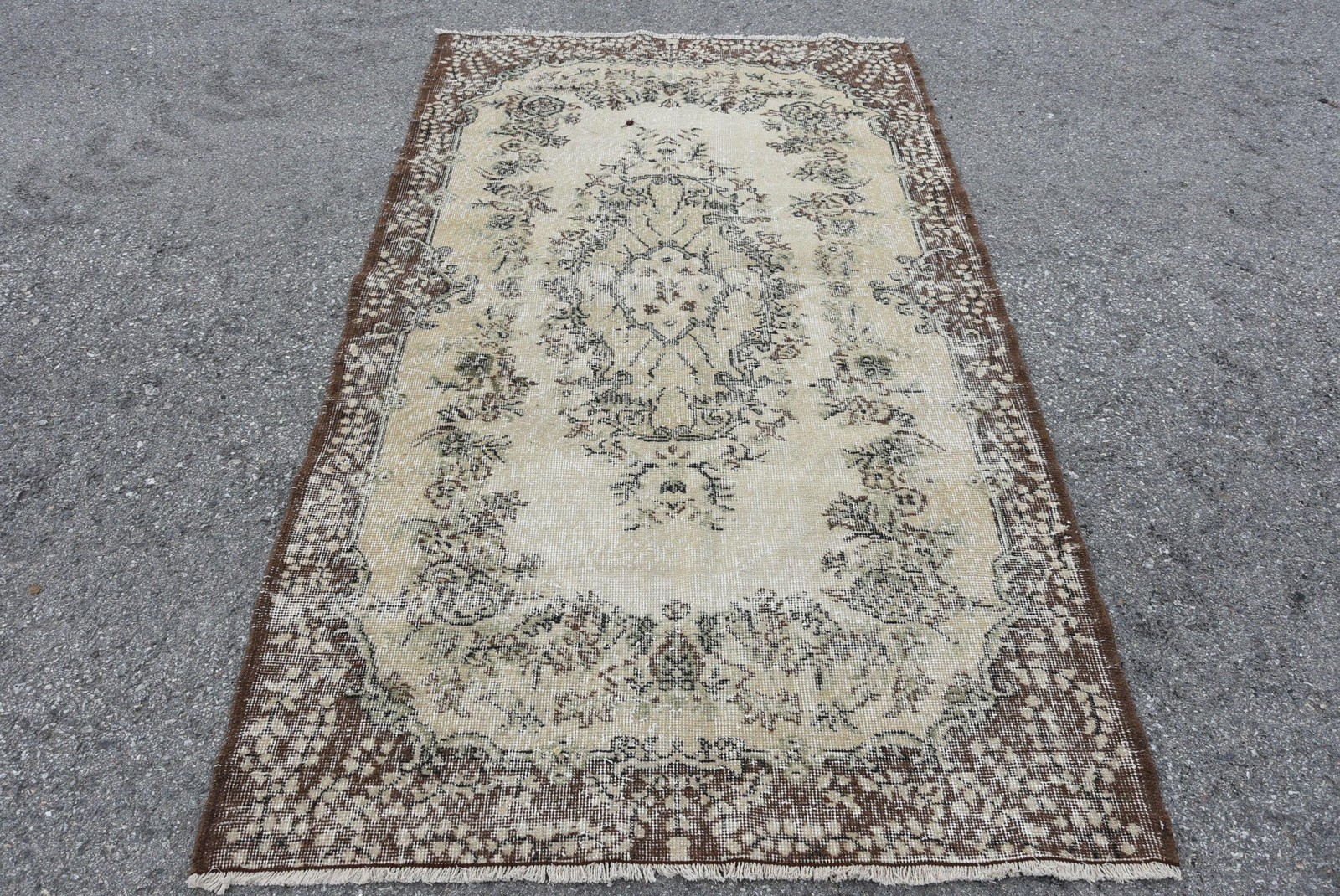 Turkish Area Rug 3,9×6,8 ft (120×206 cm), Vintage Brown Handmade Wool Rug