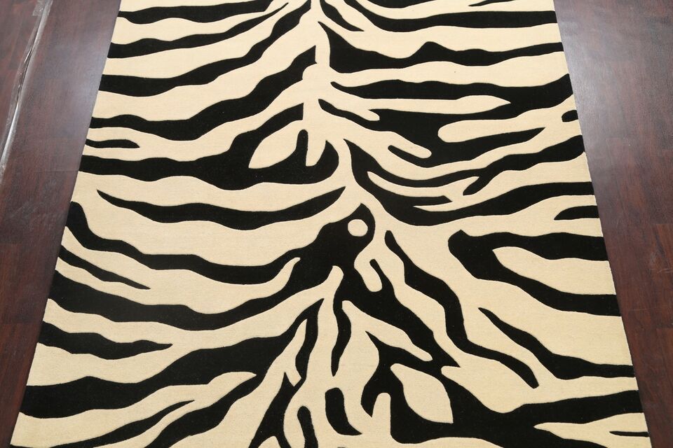 Zebra Animal Print Black/White Hand Tufted Handmade Oriental Woolen Area Rugs