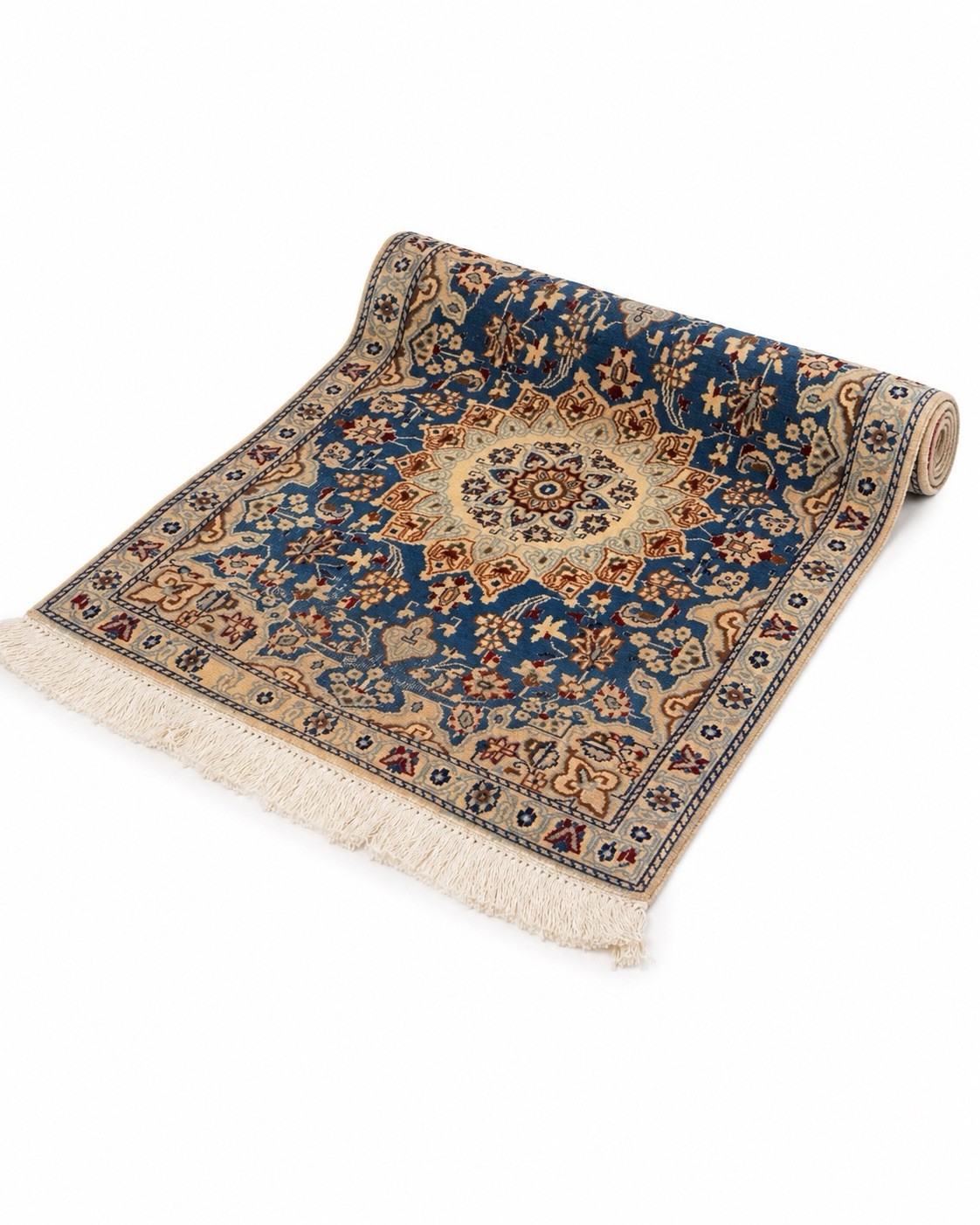 Vintage Blue Ivory Wool Nain Area Rug 3×4 Traditional Medallion Hand Knotted