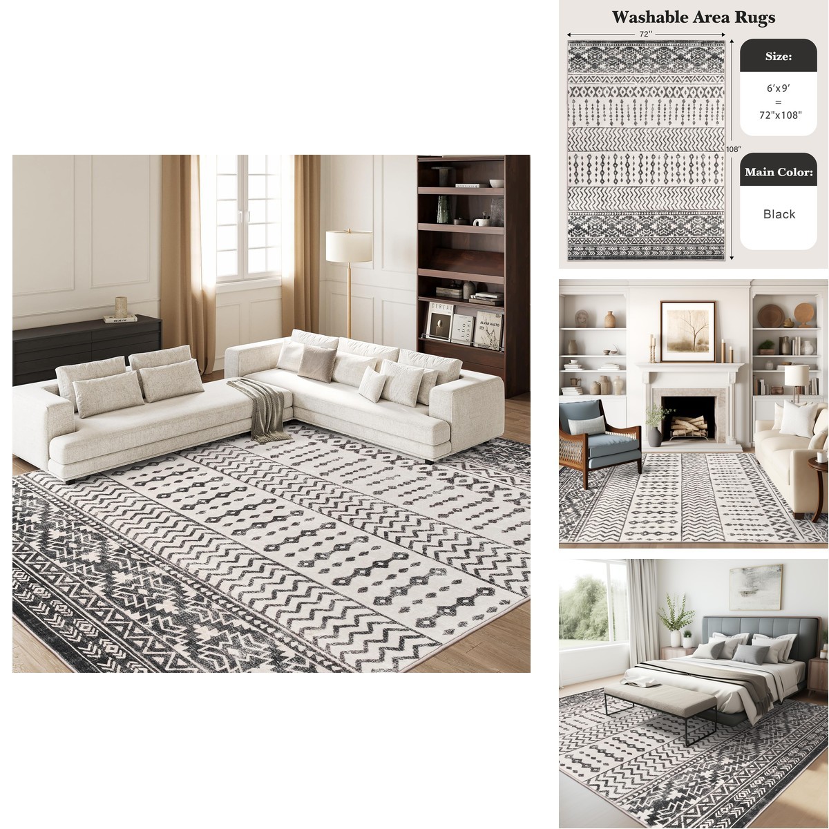 Art&Tuft Arttuft 6X9 Area Rug Super Soft Ultra-Thin Moroccan Washable Rug
