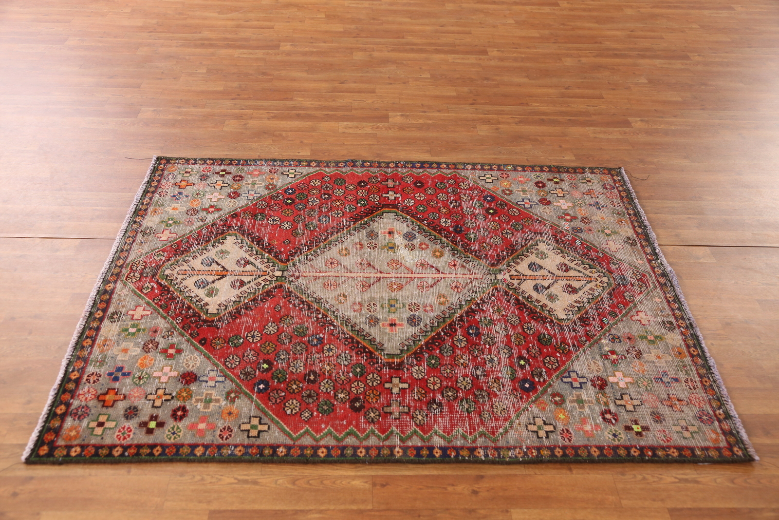 Vintage Vegetable Dye Traditional Nomadic Handmade Wool Rug Geometric Carpet 4×6