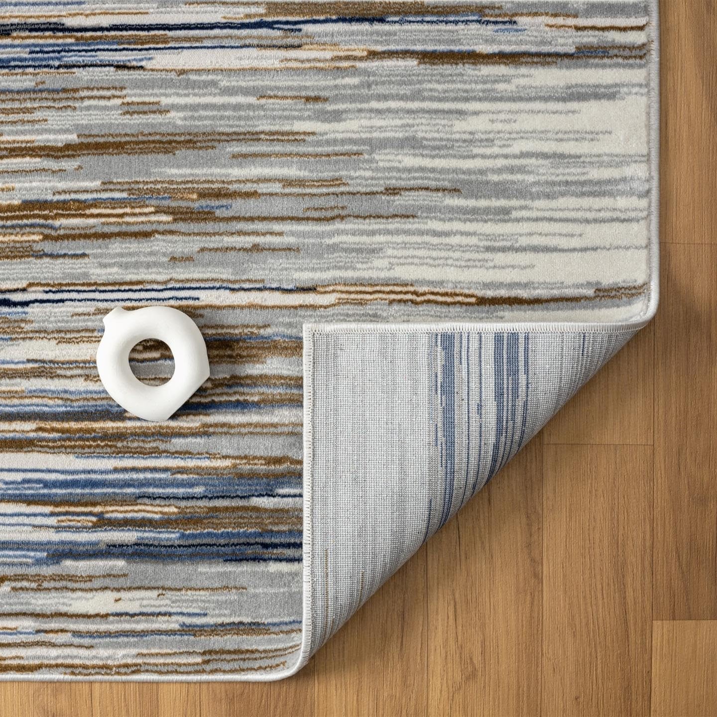 Geometric Stripe Art Deco Blue 2×7 Area Rug