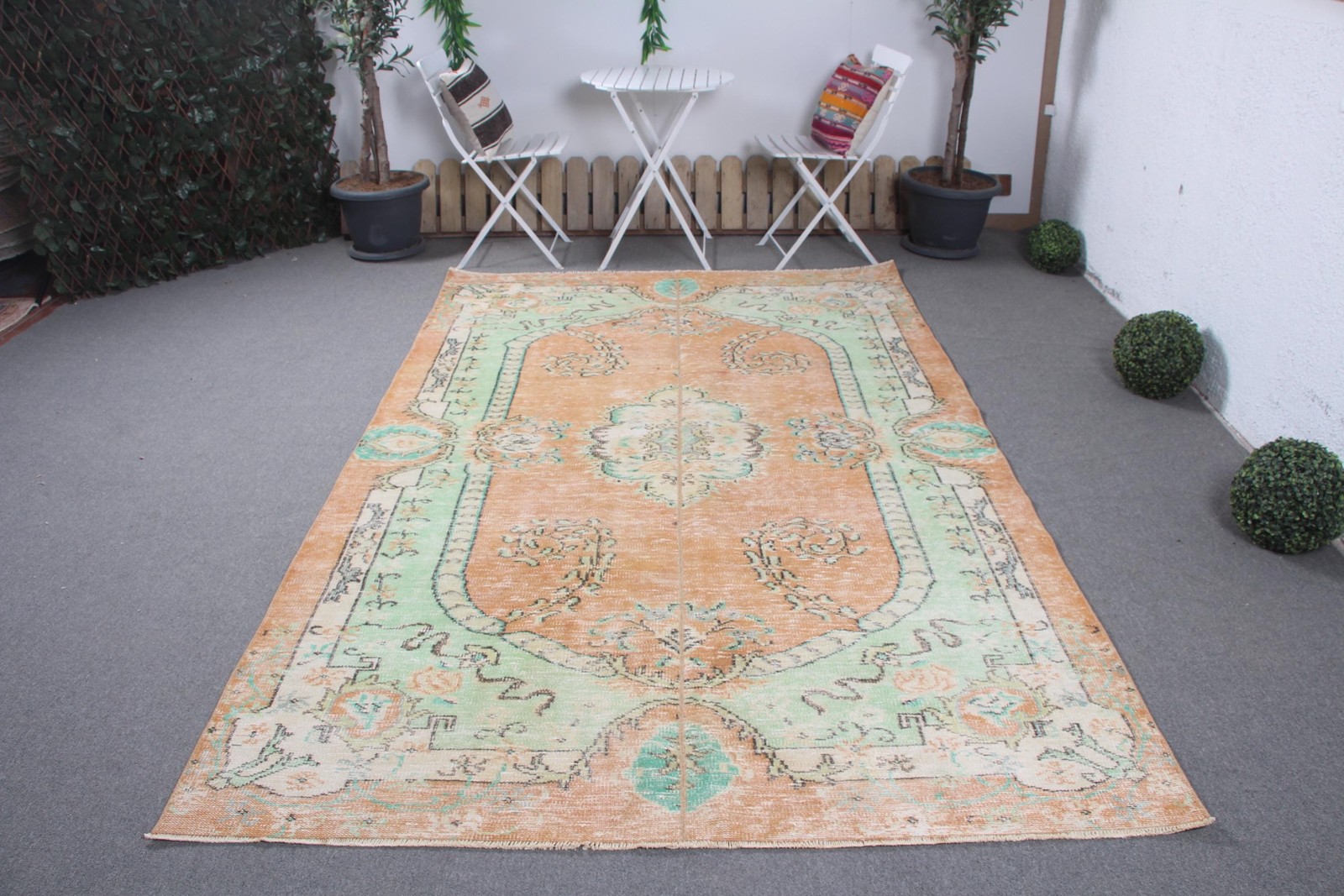 5,8×9,4 ft Rug, Vintage Turkish Rug, Orange Green Abstract Rug