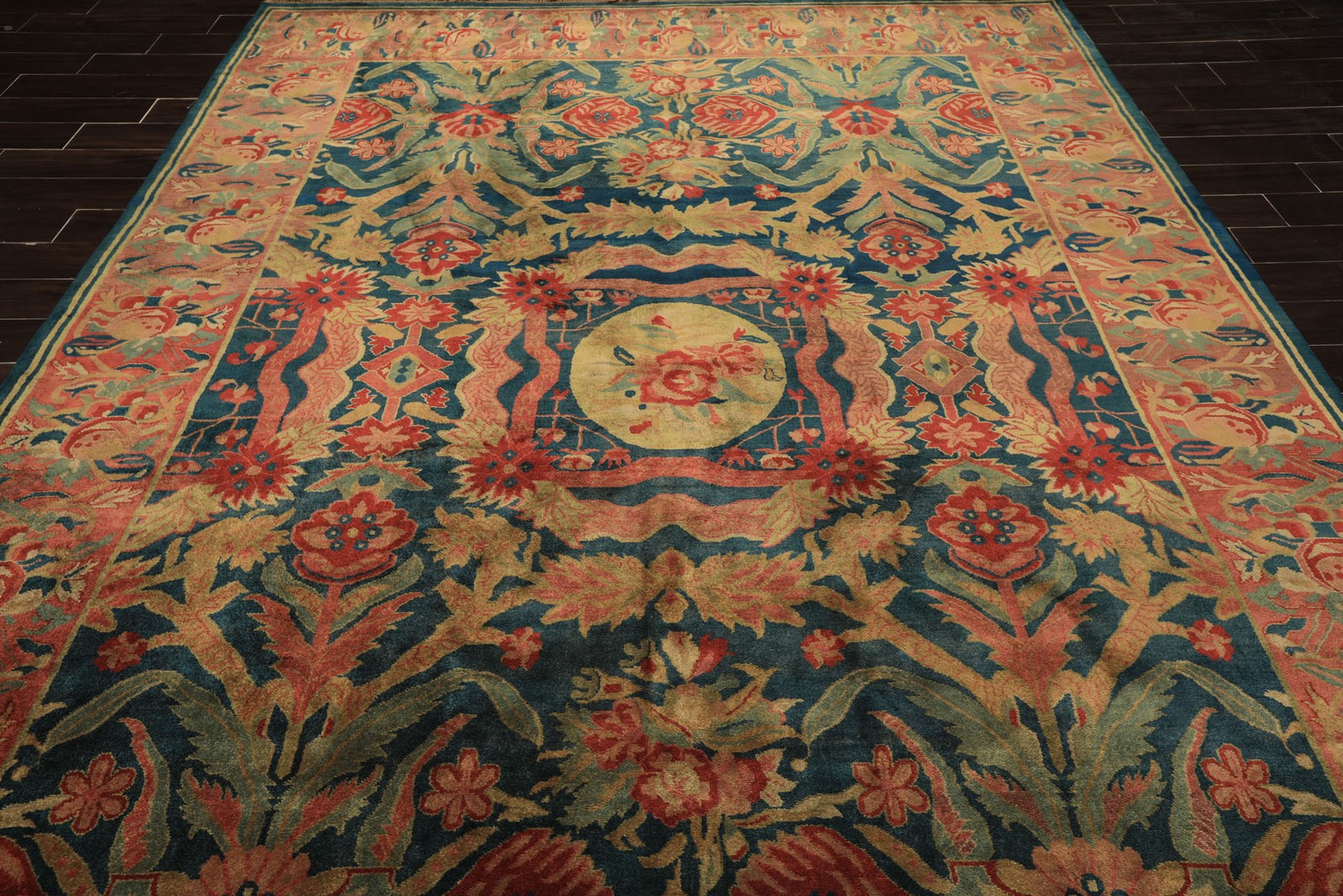 Kalaty 8’11”x12’3” Hand Knotted Wool Teal Oushak Arts & Crafts Tea Wash Rug