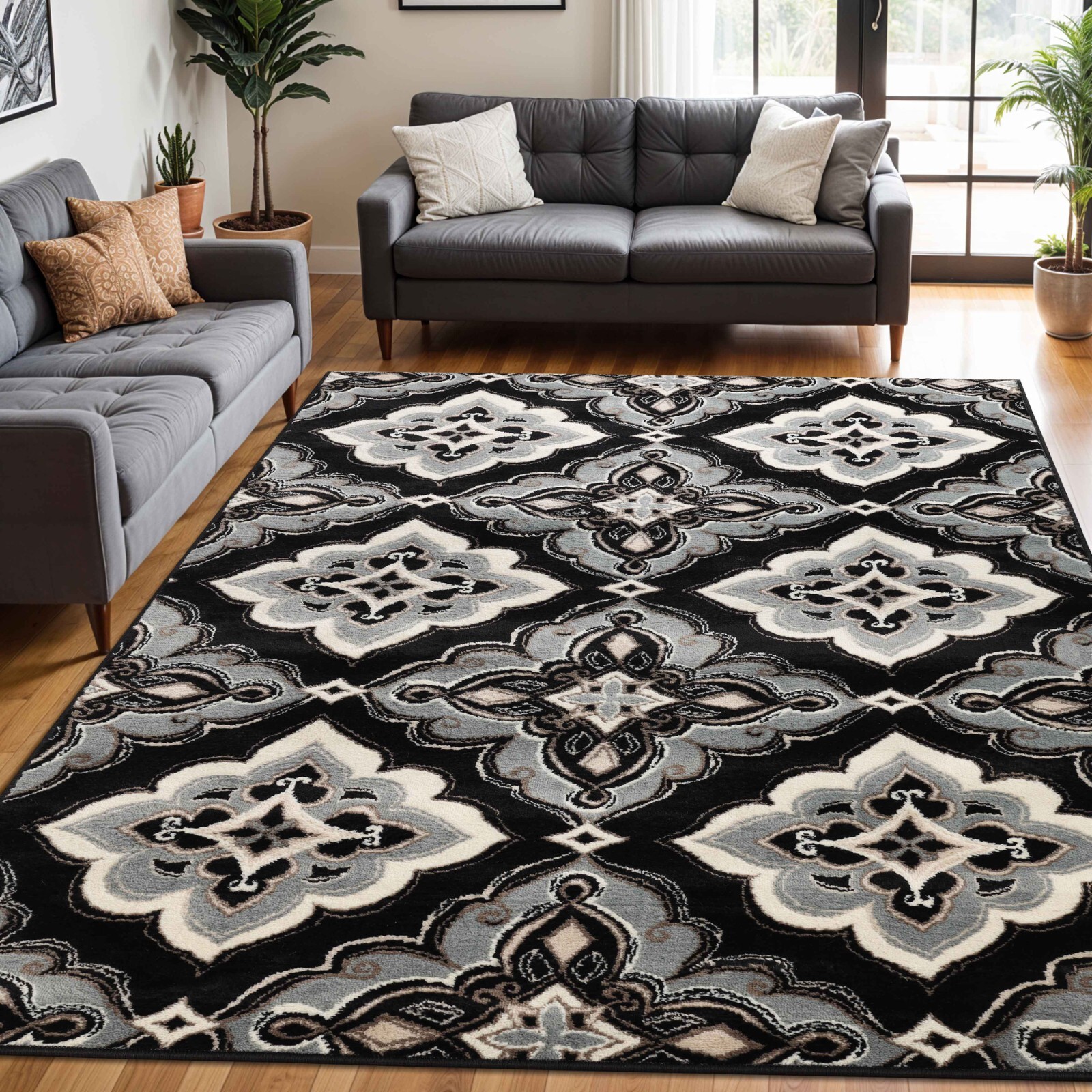 Crawford Modern Medallion Floral Ornamental Pet & Kid Friendly Indoor Area Rug
