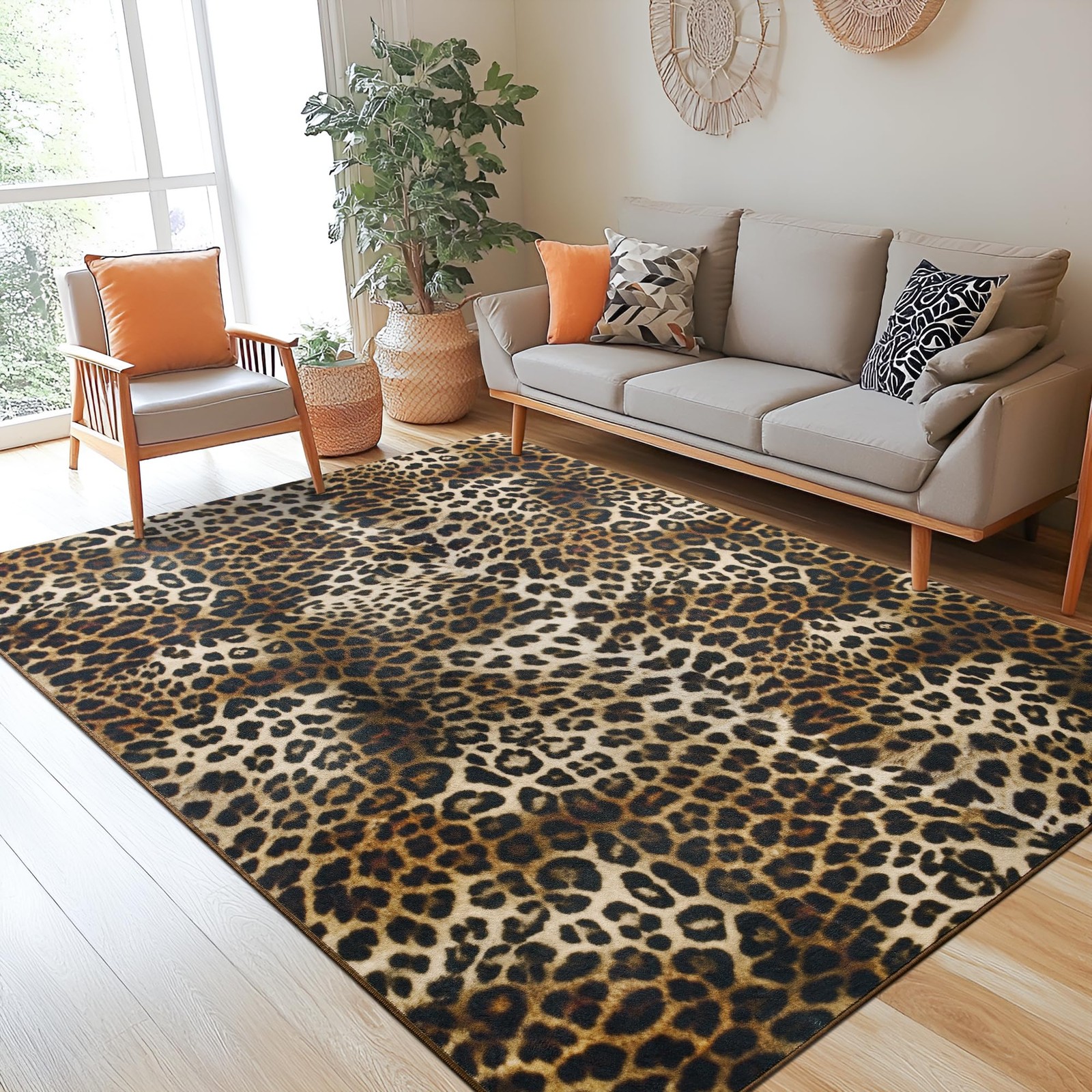 Foxmas Leopard Area Rugs For Living Room 6X9 Feet Machine Washable Cheetah
