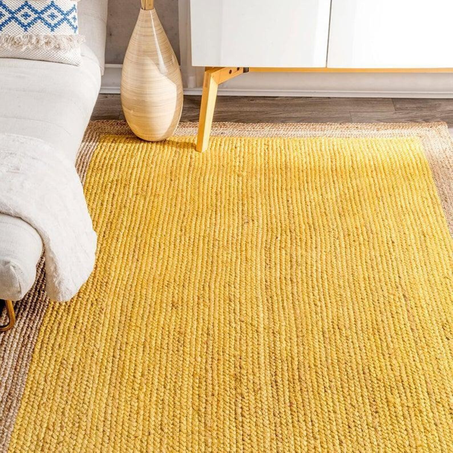 Handmade Hemp Area Rug – Geometric Boho Woven Jute Rug Eco-Friendly Braided Area