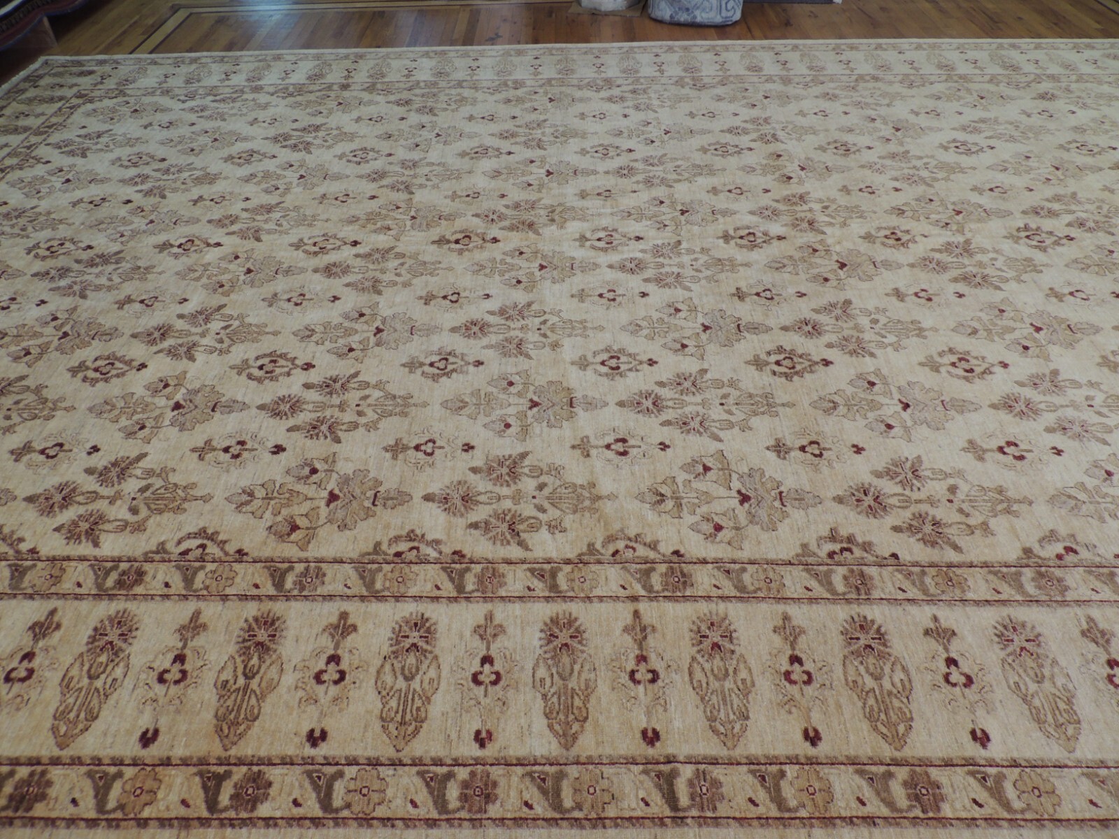 12×18 Pakistani Peshawar Oriental Area Rug wool Beige Gold Burgundy Red