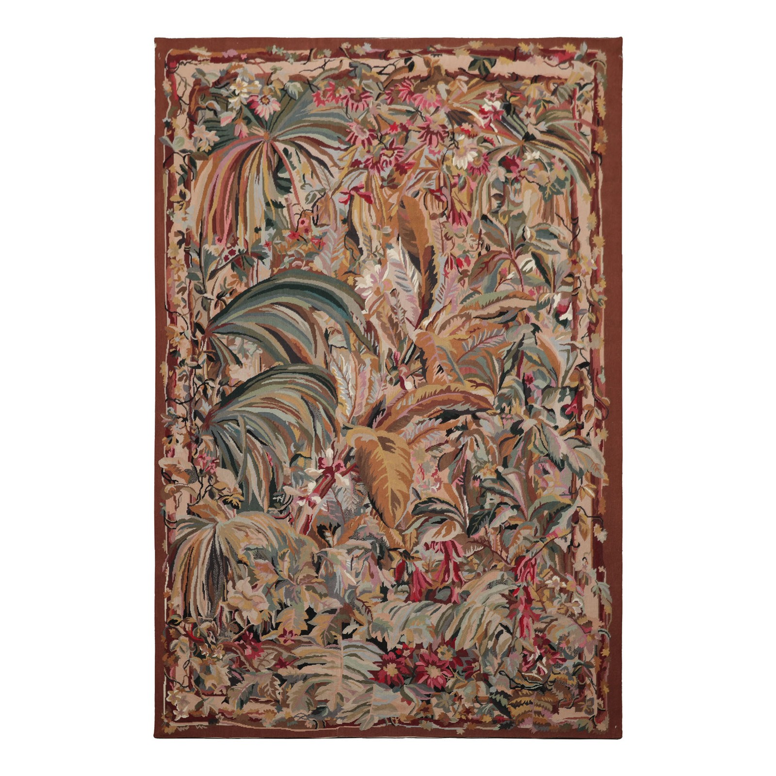 5’9”x8’10” Hand Woven Wool Ivory French Aubusson Tapestry Traditional Rug