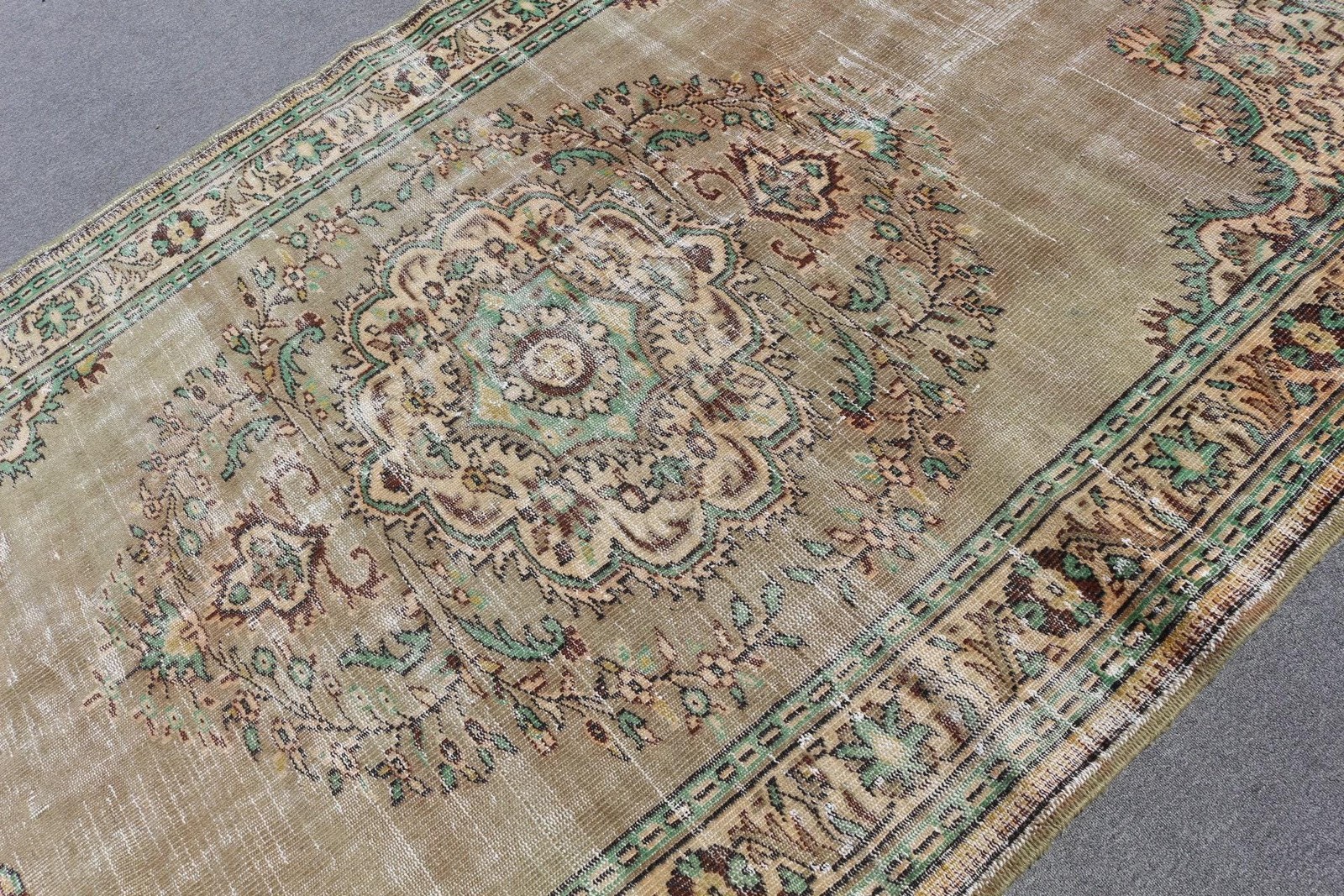 5,8×9,4 ft Large Turkish Vintage Rug, Green Striped Wool Rug