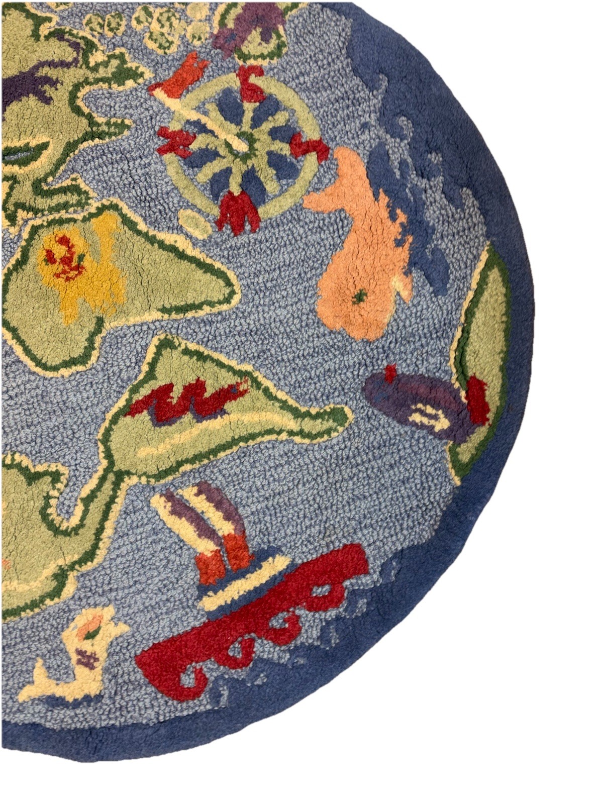 Vintage Pottery Barn Kids World Map Round Rug Whales Boat Compass Polar Bear