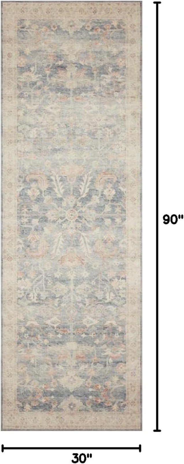 Hathaway Collection HTH-02 Denim/Multi 2′-6″ X 7′-6″, .25″ Thick Runner Rug, Sof