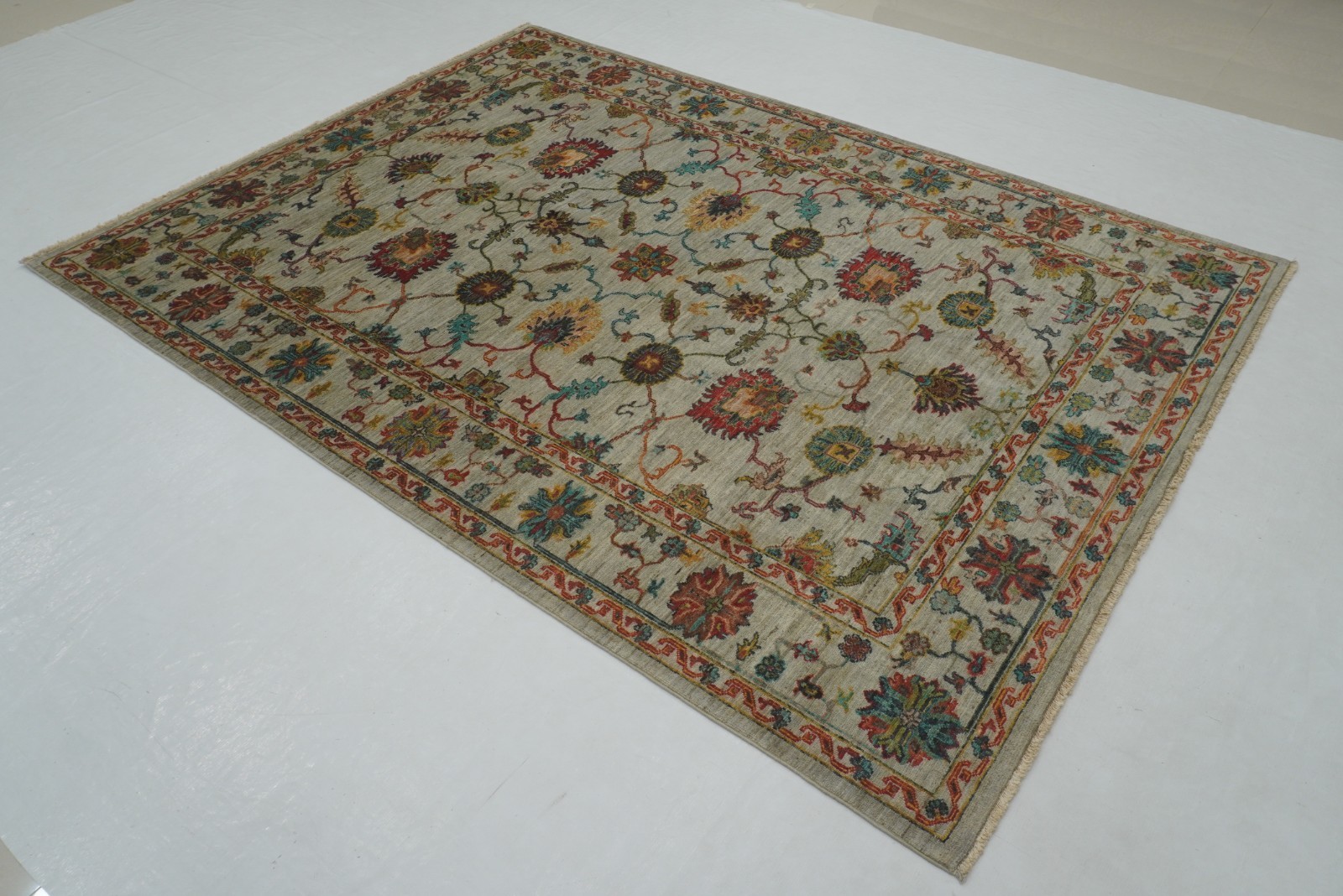 6×8 ft Blueish Gray Afghan Hand Knotted Wool Oriental Rug