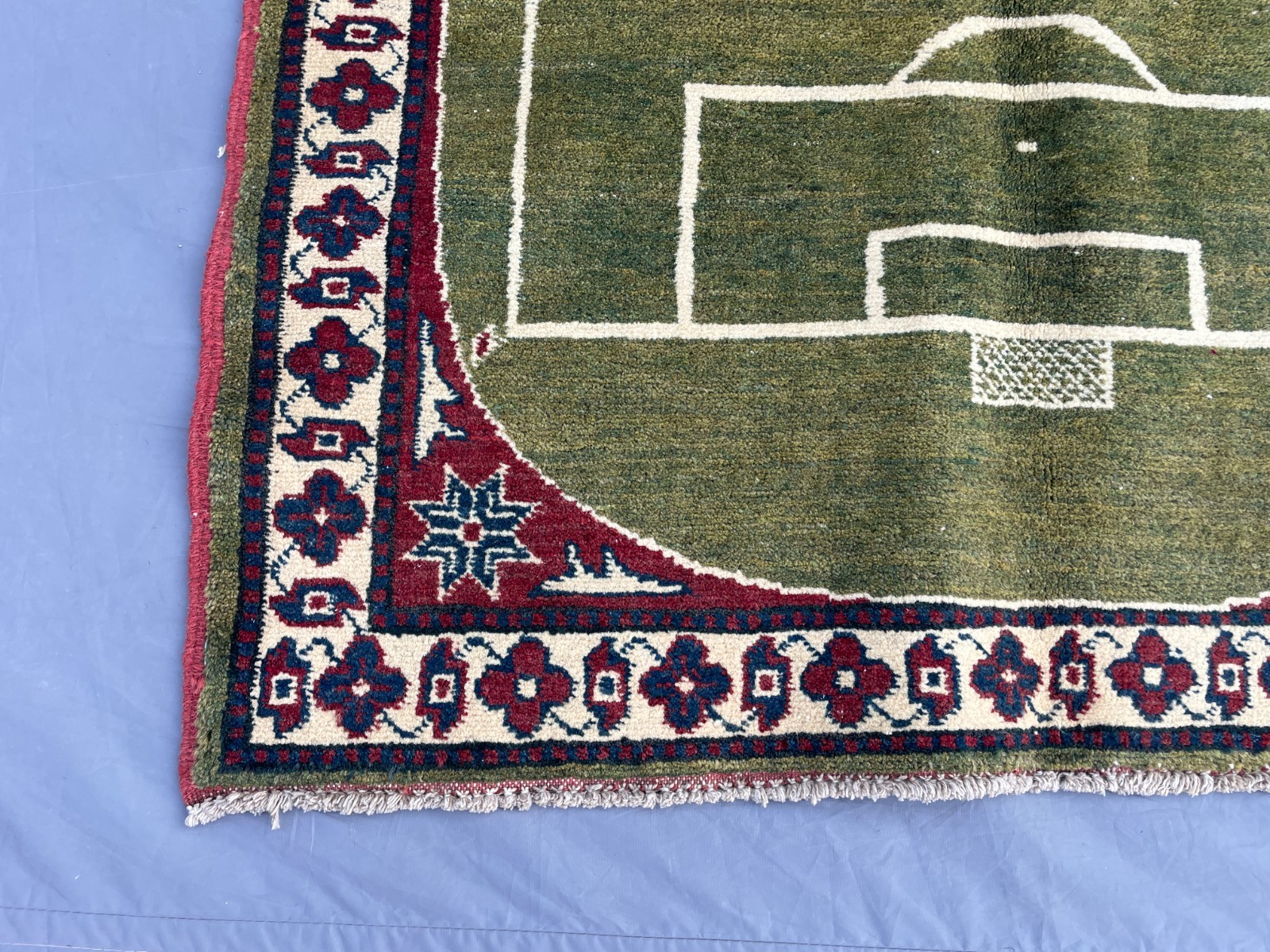 2×4 Pictorial Afghan Football Rug with Soccer Field Design and Floral Tribal