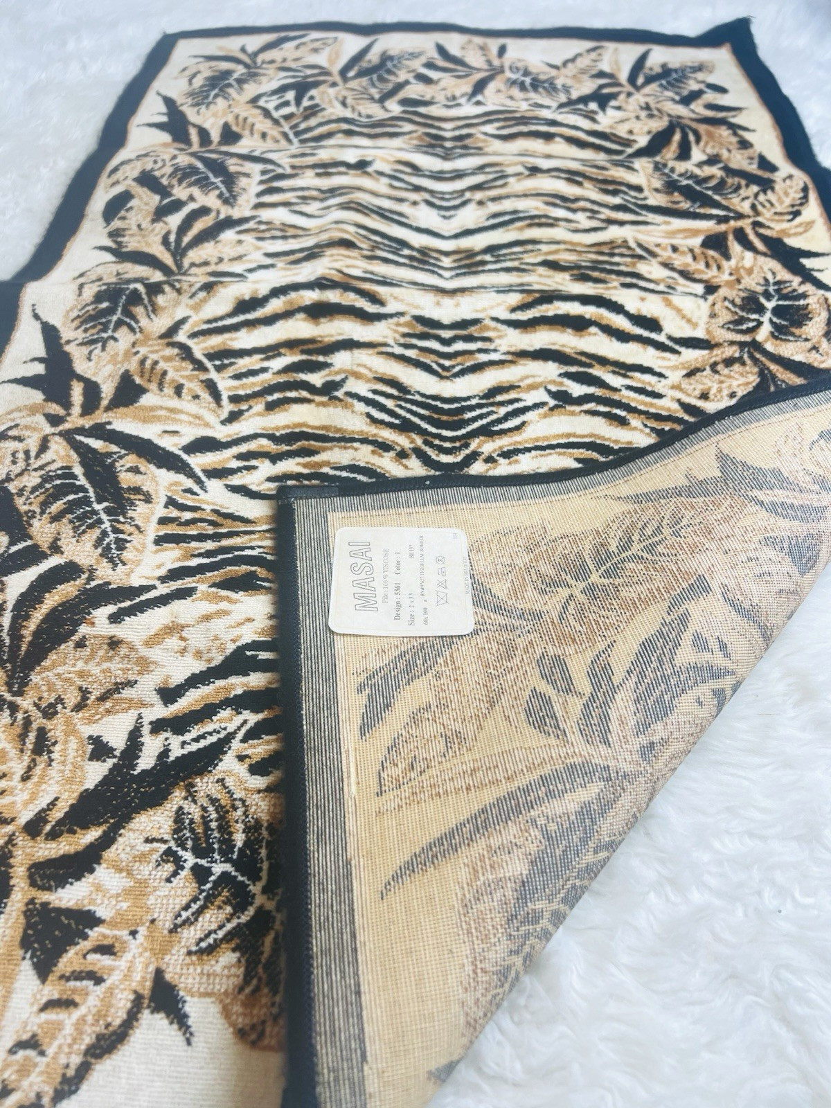 MASAI Luxury Belgium Silk Viscose Pile Rug Bohemian TIGER Leaf Border 2′ X 3′ 3″