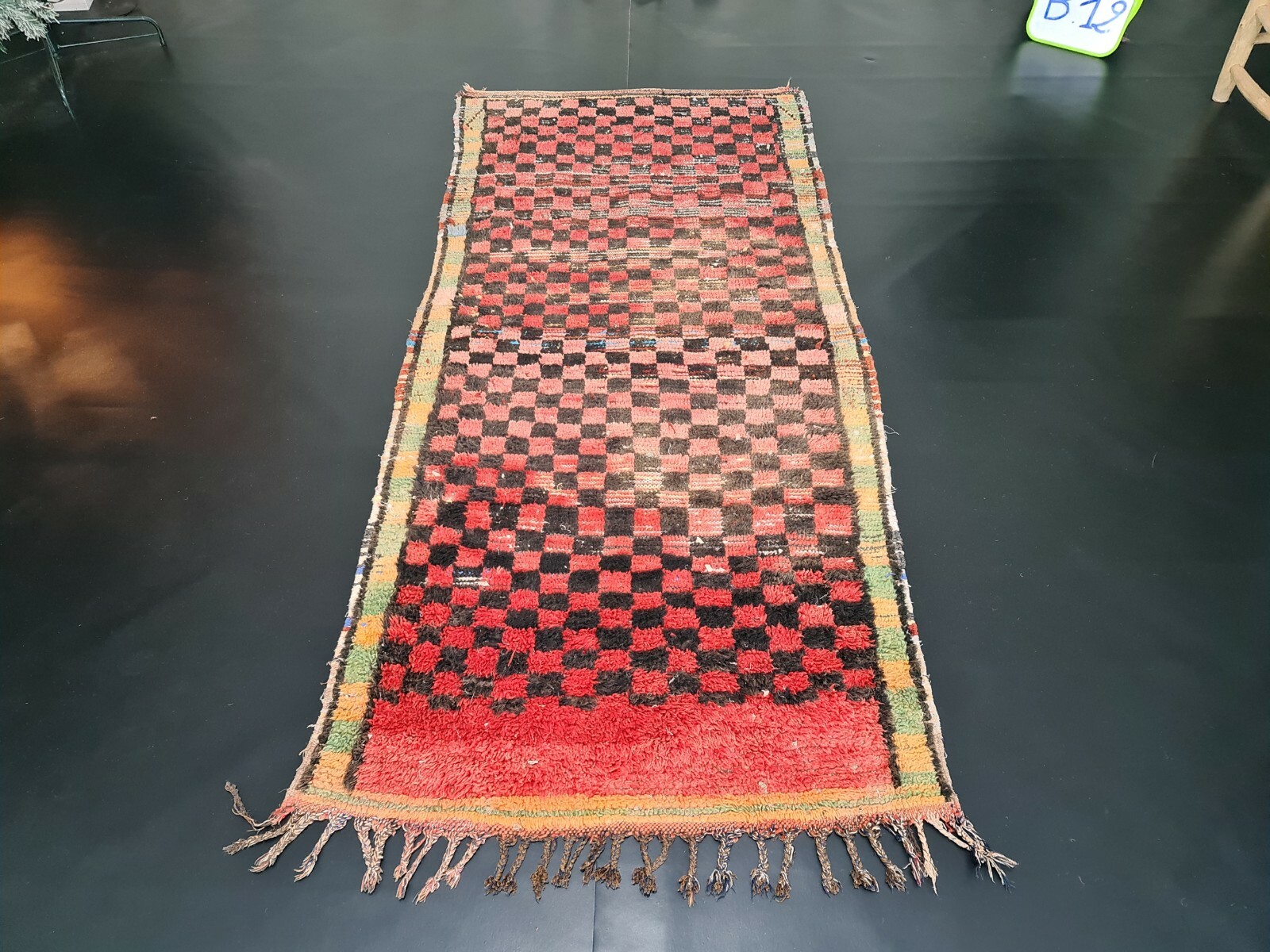 Vintage Moroccan Tribal Handmade Rug 3’1″x6’5″ Berber Red Checkered Wool Carpet
