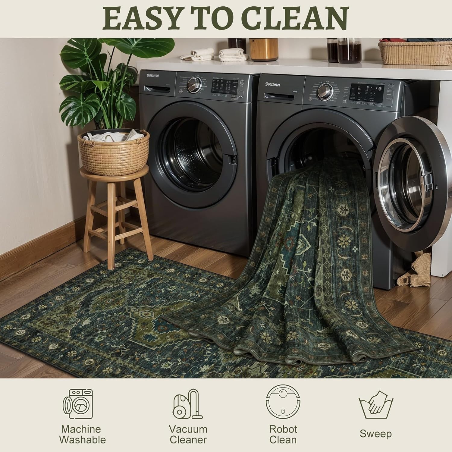 Elegant 2′ x 6′ Non-Slip Vintage Rug – Soft Low Pile for Living Spaces