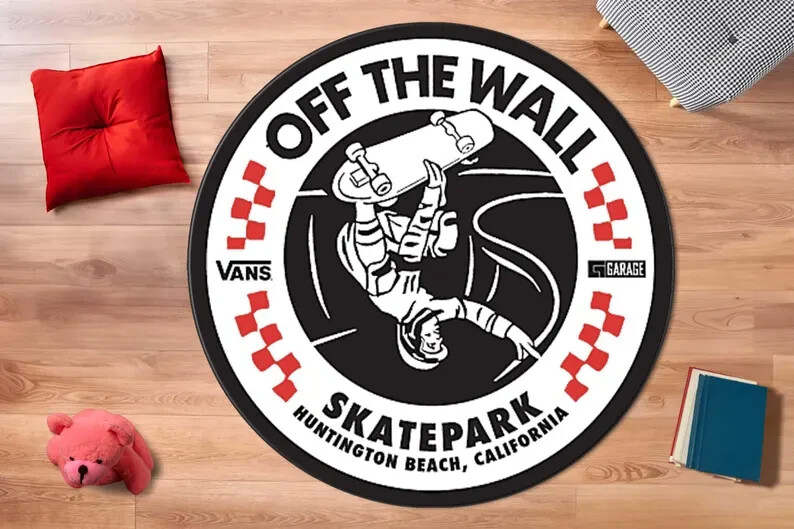 Skateboard Rug – Sports Room Decor, Teen Boys Gift, Round Skateboard Pattern Rug