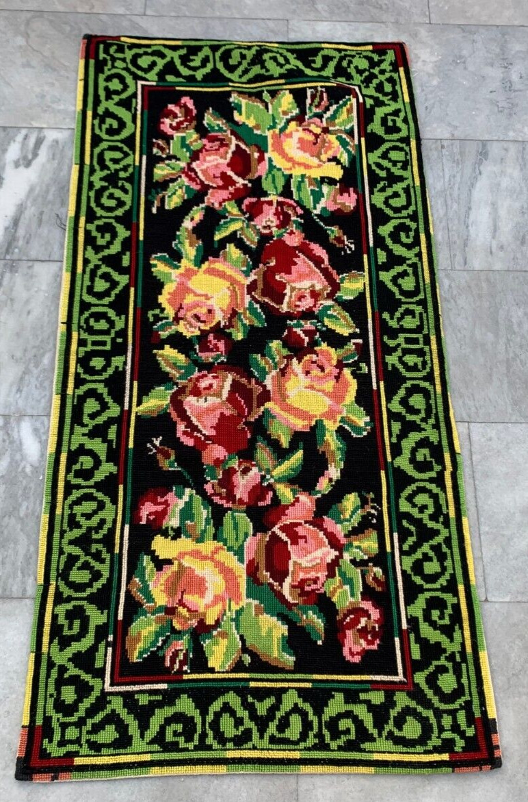 Vintage French Style Aubusson Rug Needlepoint Chain stitch Rug 3×4 ft Free Ship