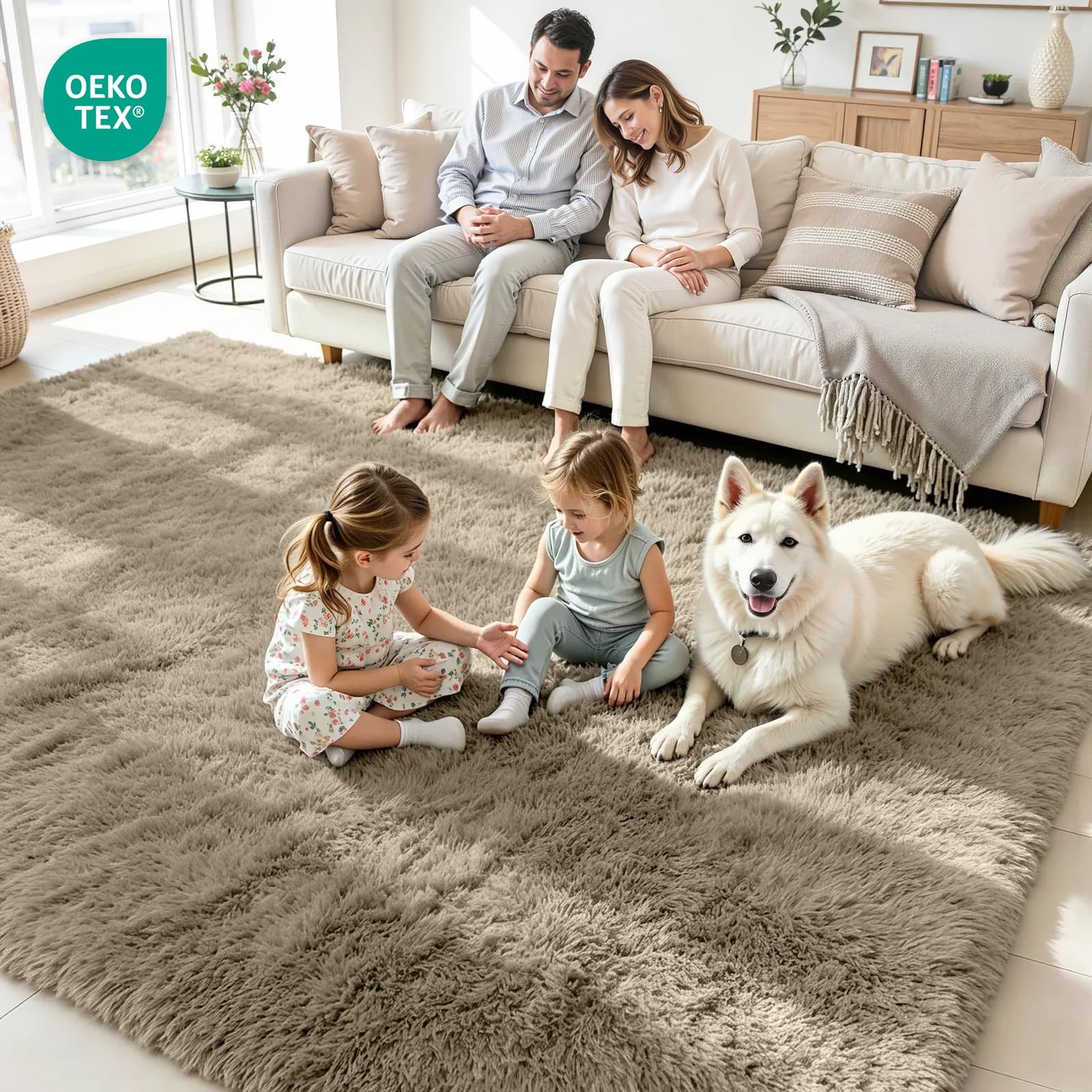 8×10 Area Rug for Living Room, Ultra Soft Fluffy Grey Camel Rugs for Bedroom,…