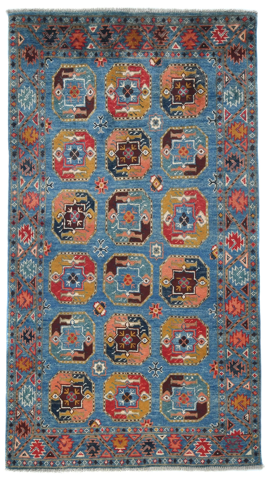 Handmade Blue Kazak Geometric Modern Design Oriental Carpet Pakistan Rug 3X5 ft