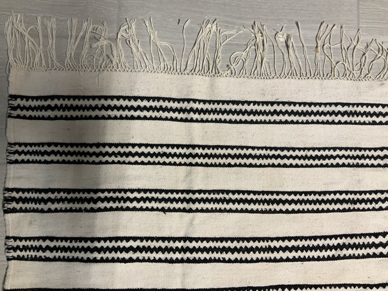 Handmade Berber Rug – Vintage Algerian Wool Carpet – Black & White Striped