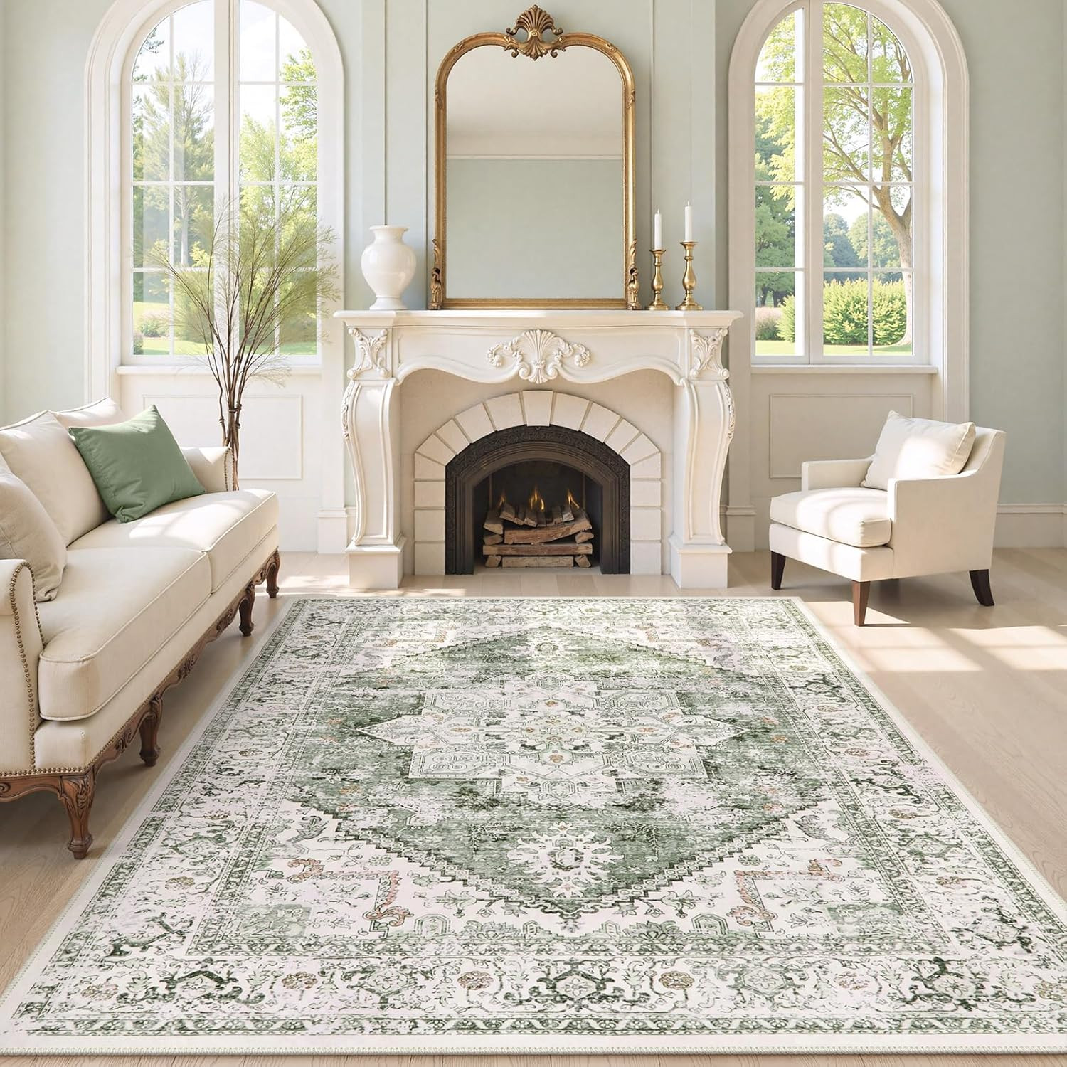 LIVEBOX Washable Area Rug 8X10 – Large Vintage Tribal Living Room Rug Oriental R