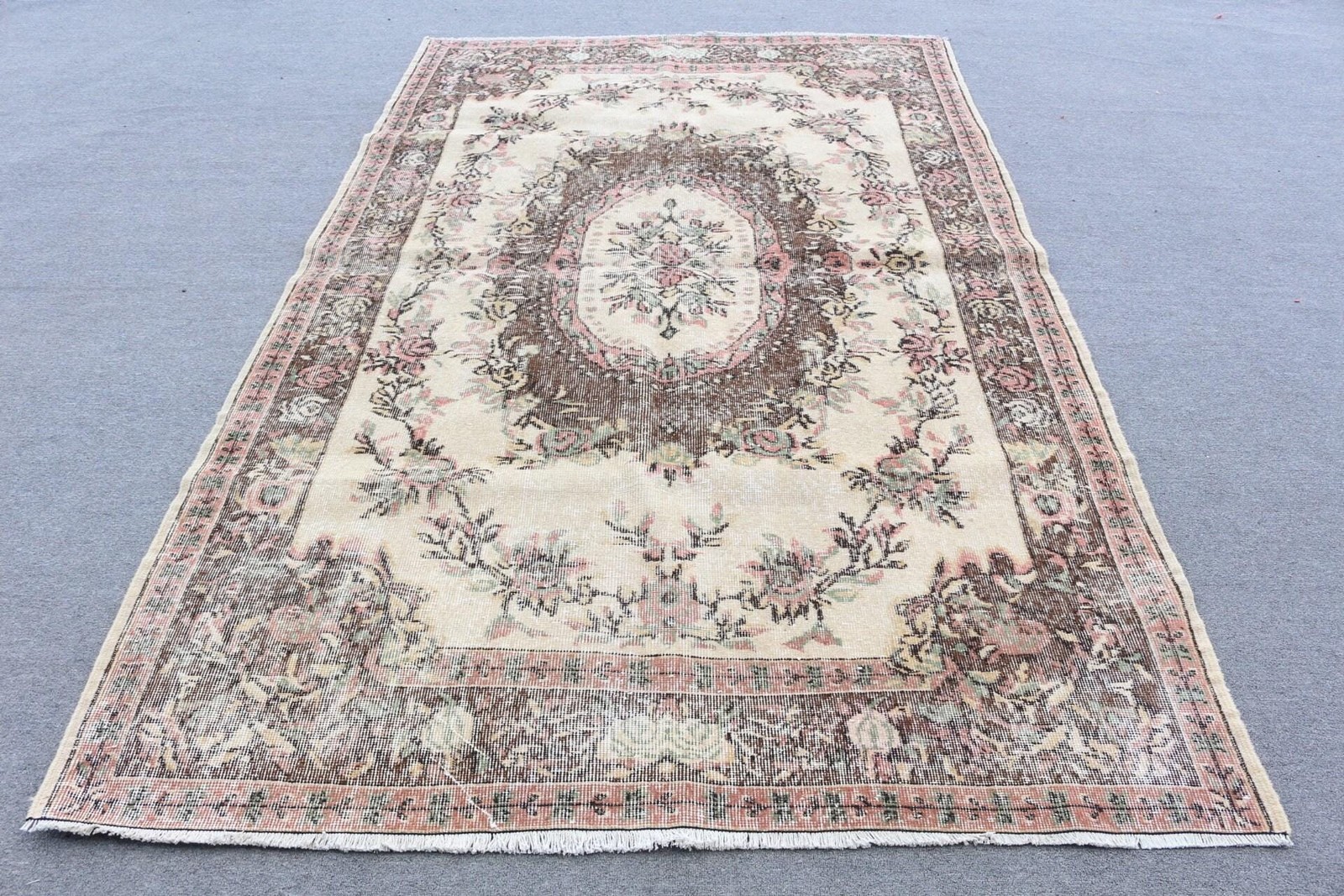 5,6×9,3 ft Turkish Vintage Rug, Large Rug, Brown Wool Rug