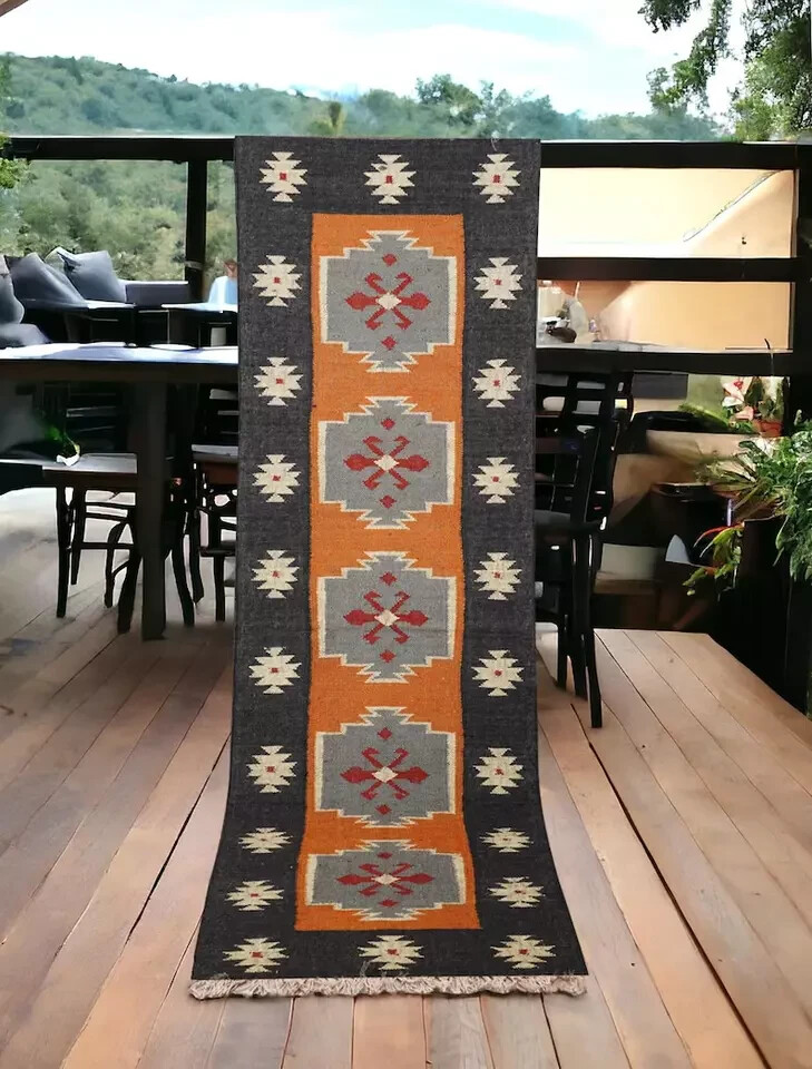 Wool Jute Vintage Kilim Rug moroccan navajo rug tribal southwestern kilim Runner