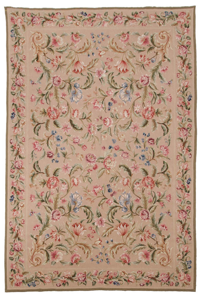 RRA 6×9 Fine Needlepoint European Style Floral Design Tan/Camel Rug 14335