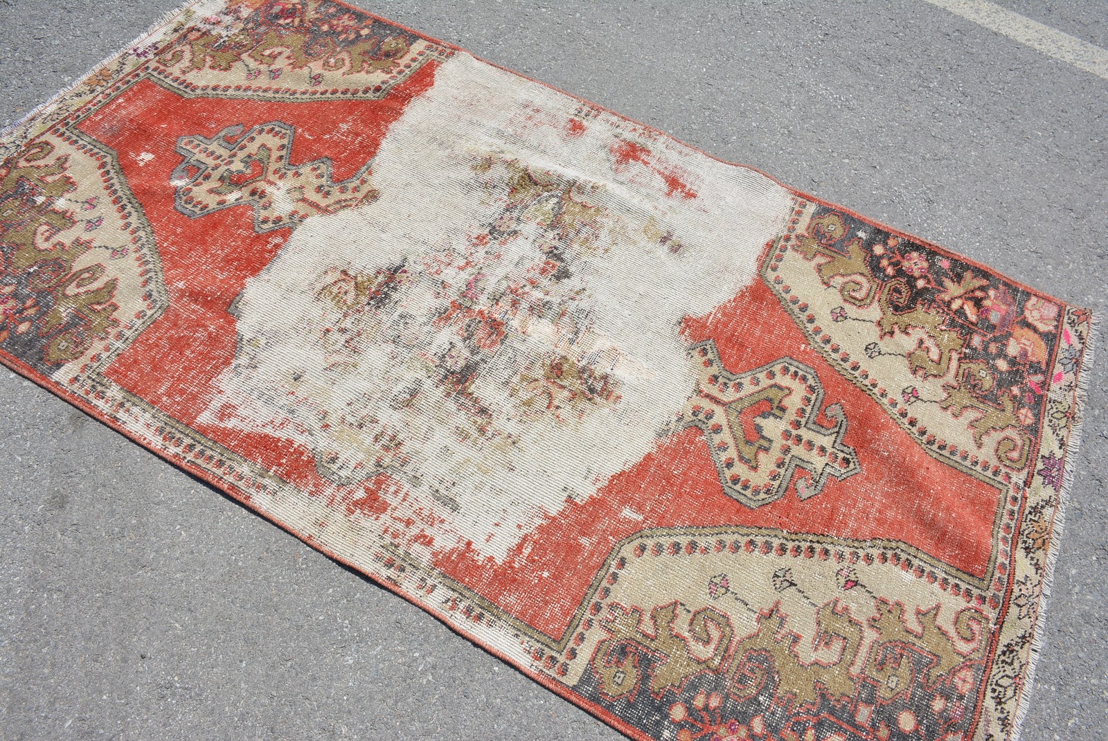 3,6×6,8 ft Area Turkish Vintage Rug, Red Oriental Wool Rug