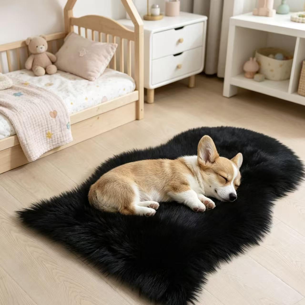 CKLZSAY Faux Fur Rug 2 x 3 ft Sheepskin Shaggy Fuzzy Black Area Rug Super Sof…