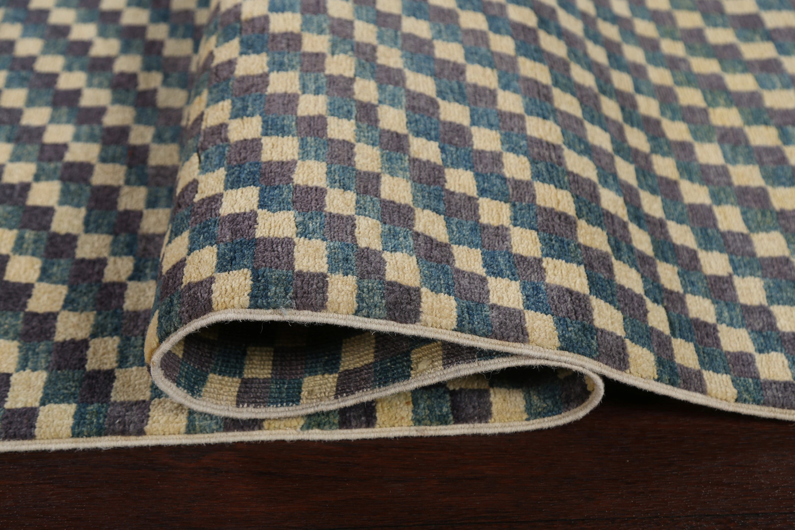 Checkered Gabbeh Style Area Rug 7×10 Ft Hand-Knotted Wool Carpet Modern Rug
