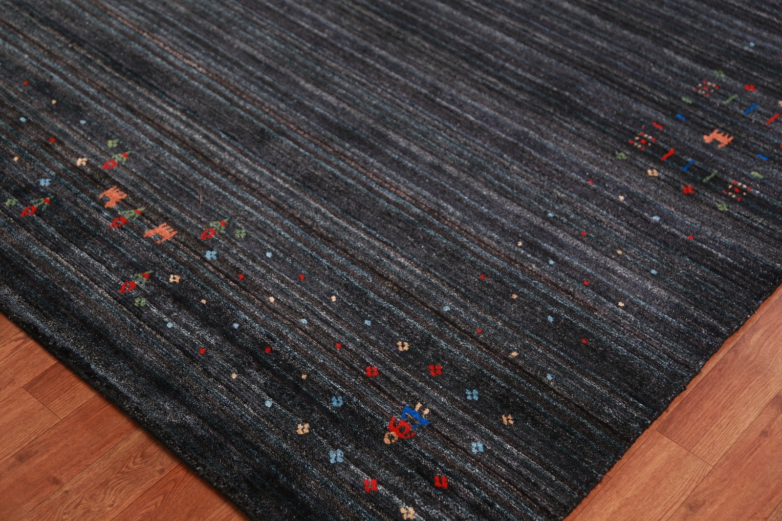 Artisan-crafted Charcoal Gabbeh Rug Silk Handmade Carpet 8×10 ft