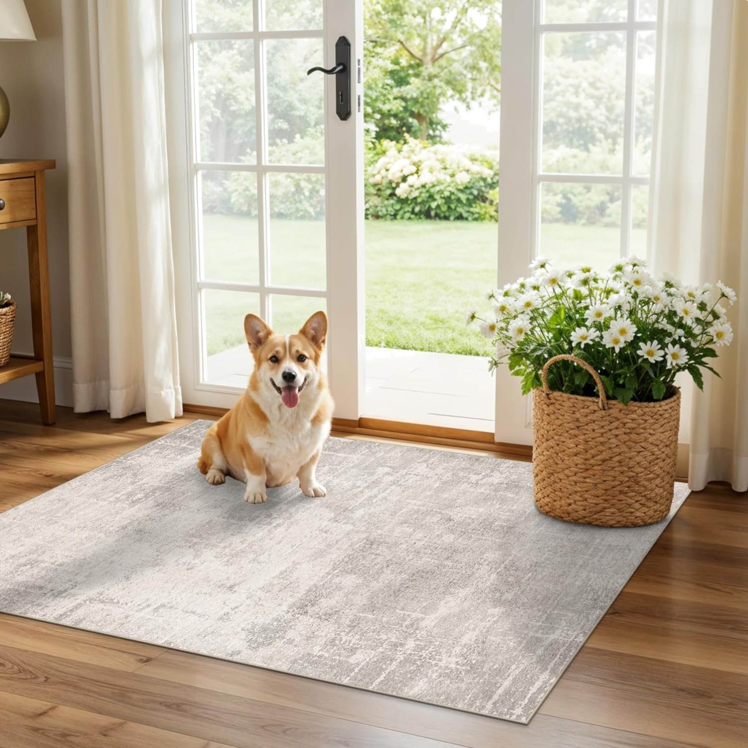 2×3 Area Rug Washable Soft Abstract Carpet Non-Slip Beige/Cream