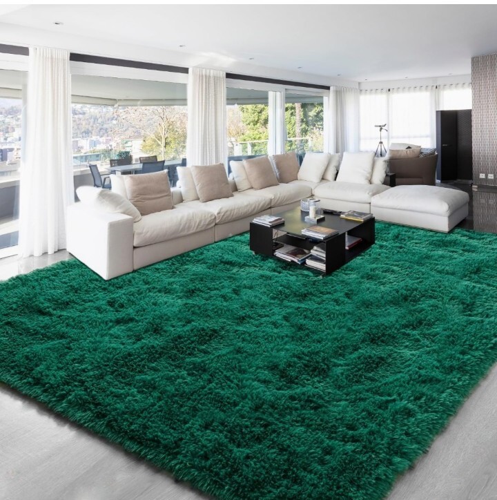 Shag Soft Area Rugs for Bedroom Deep-Green, 3’x5′ Rug, Fluffy Rug for Living Roo