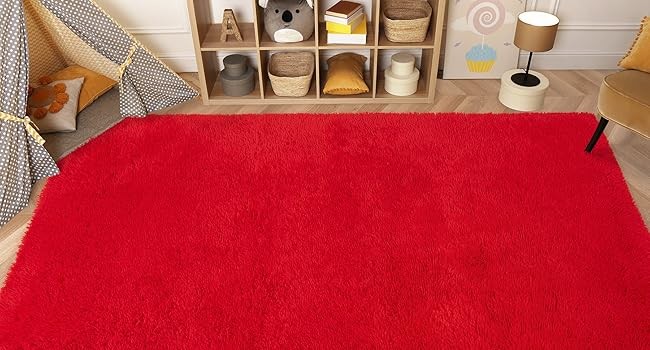 Red Shaggy Runner Rug 2×4 Fluffy Hallway Runners for Bedroom Bedside Soft Rugs