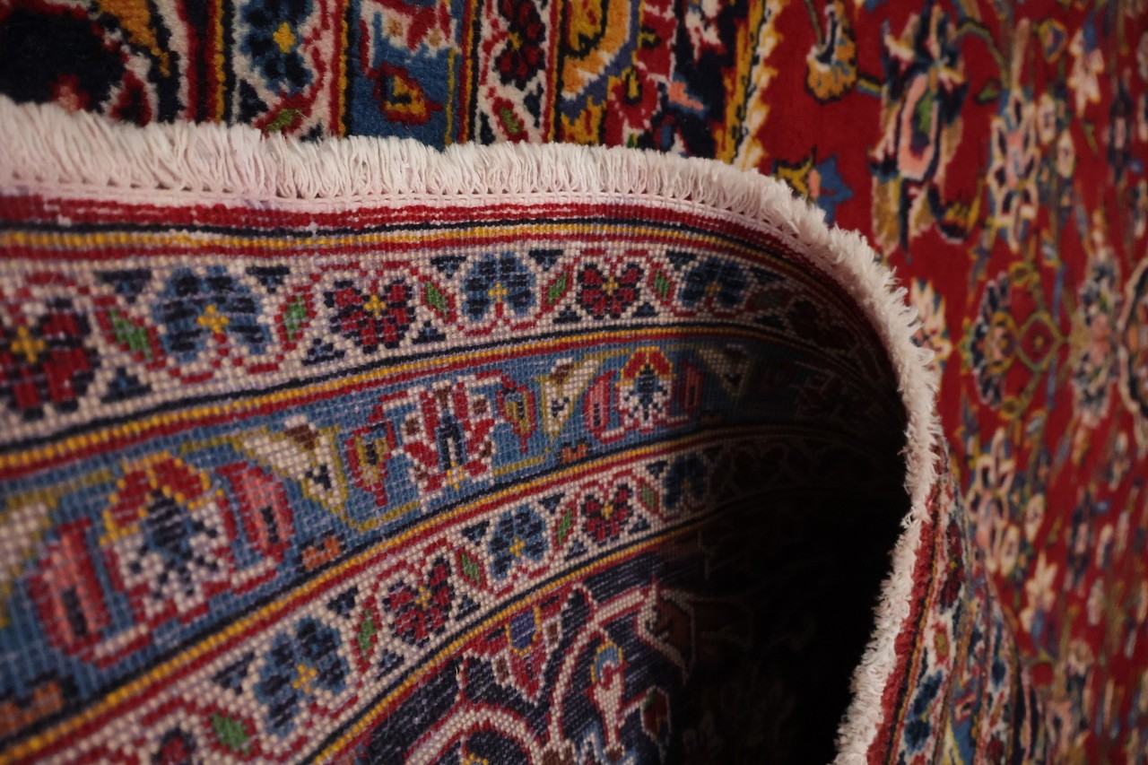 10×13 Traditional Medallion Hand-Knotted Wool Area Rug in Red & Blue Hues