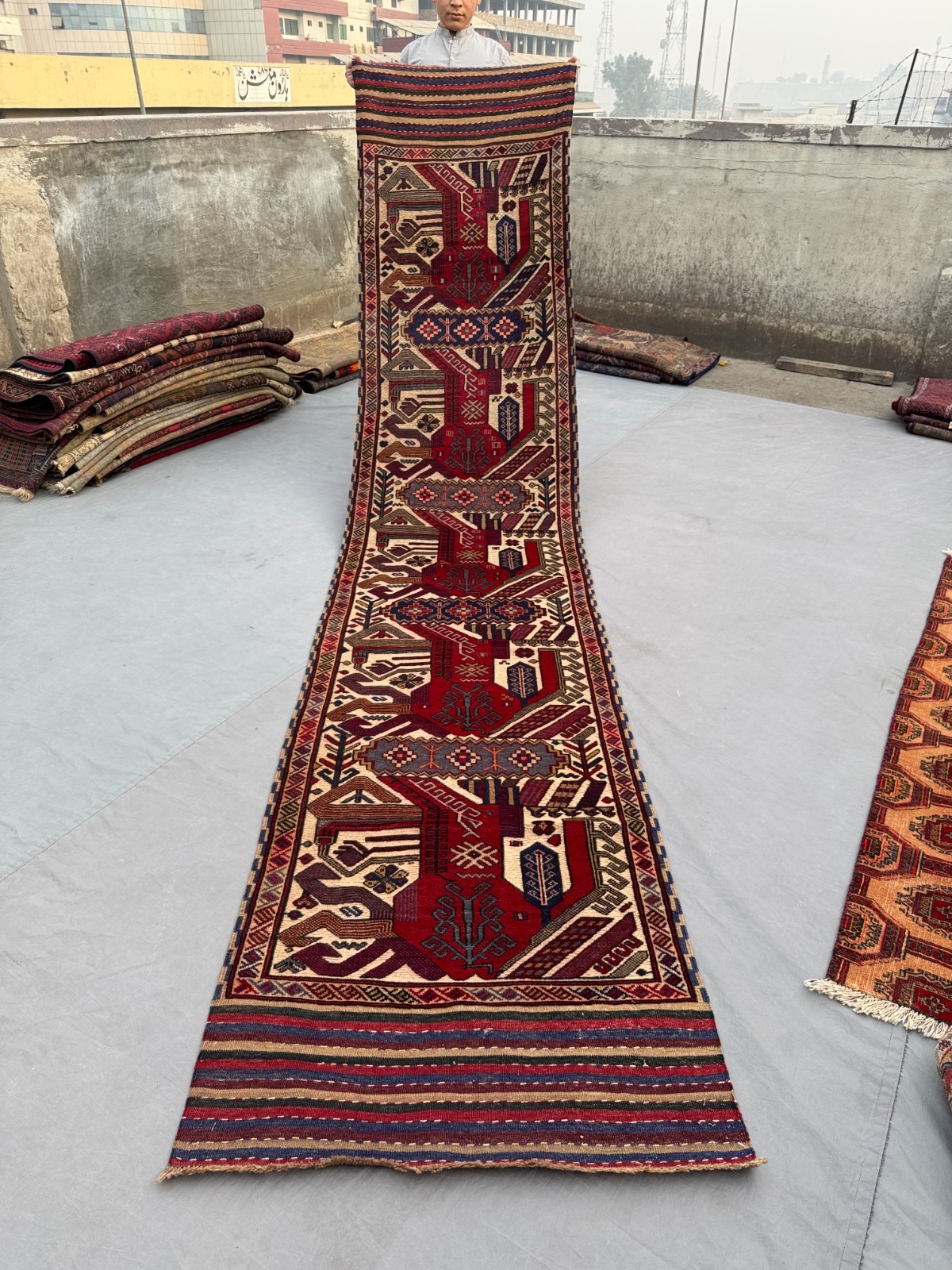 2’7 x 11’8 Ft Rare Afghan Pictorial Runner Rug – Vintage Tribal Wool Carpet