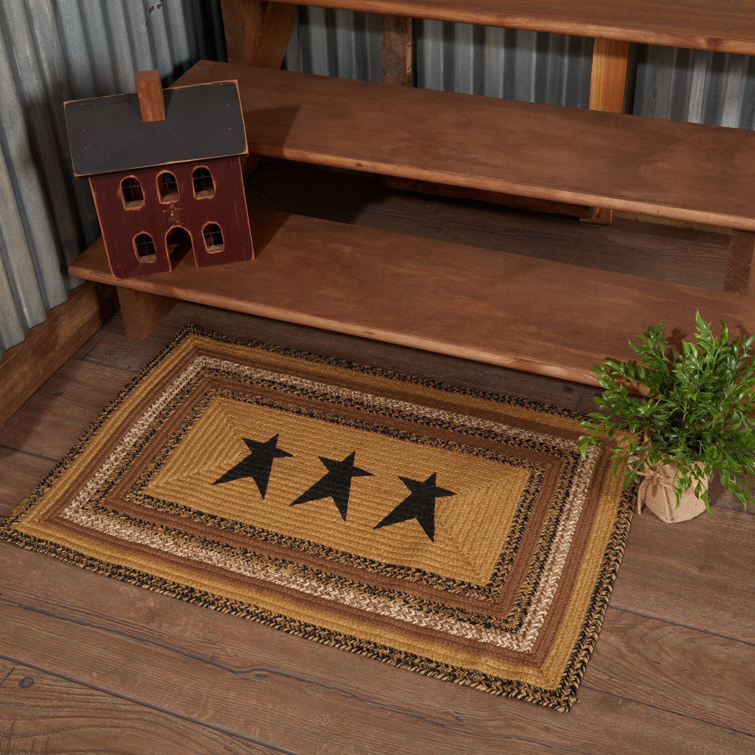 Eco-Friendly Rectangle Braided Area Rug w/ Stars Non-Slip Kettle Grove