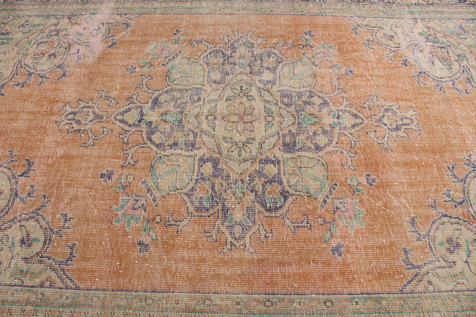 Turkish Rug, Oversize 6,9×10,3 ft Vintage Rug, Brown Blue Oriental Wool Rug
