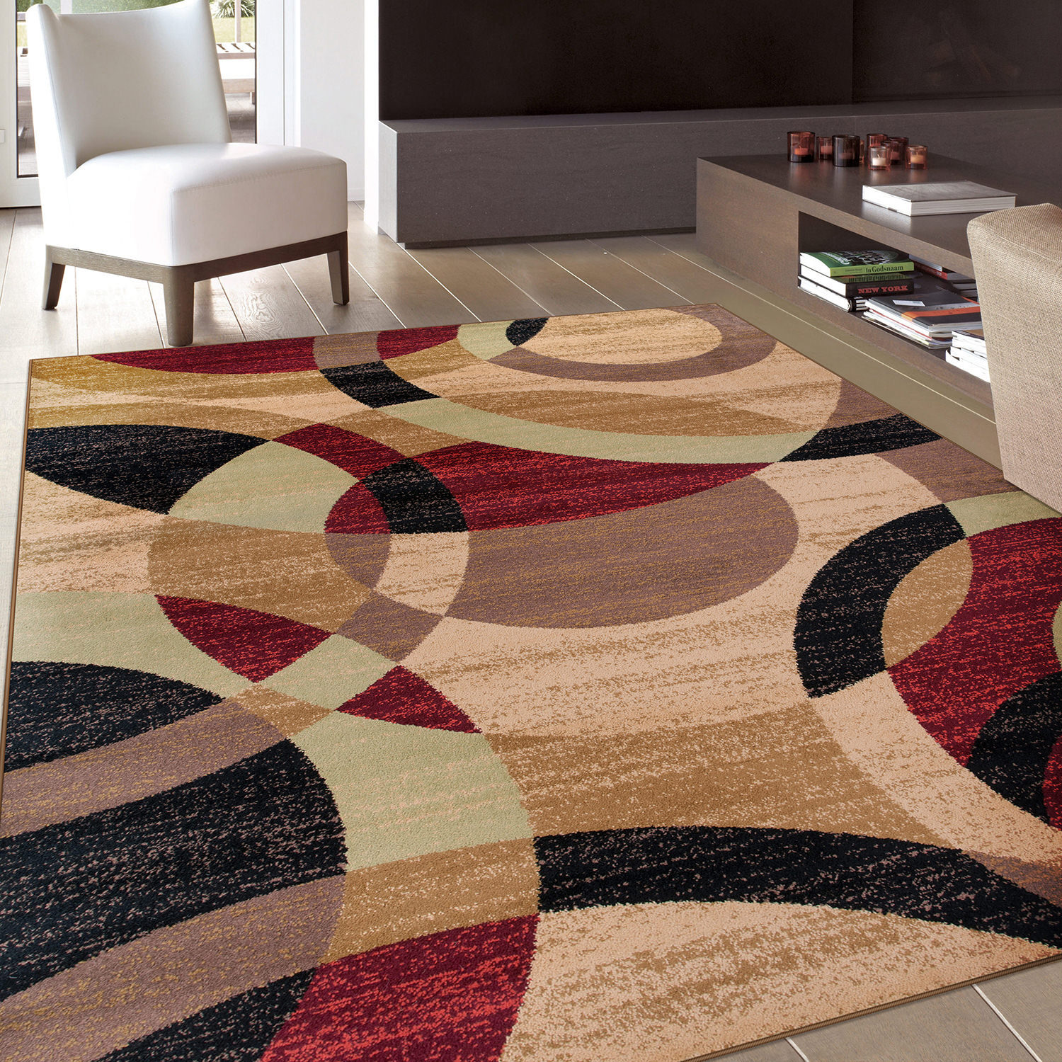 Rugshop Area Rug Modern Geometric Circles Carpet for Living Room Bedroom Rugs