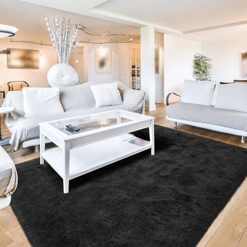 Fluffy Rugs for Living Room Bedroom 3×5 Area Rug Washable Shag 3X5 Feet Black