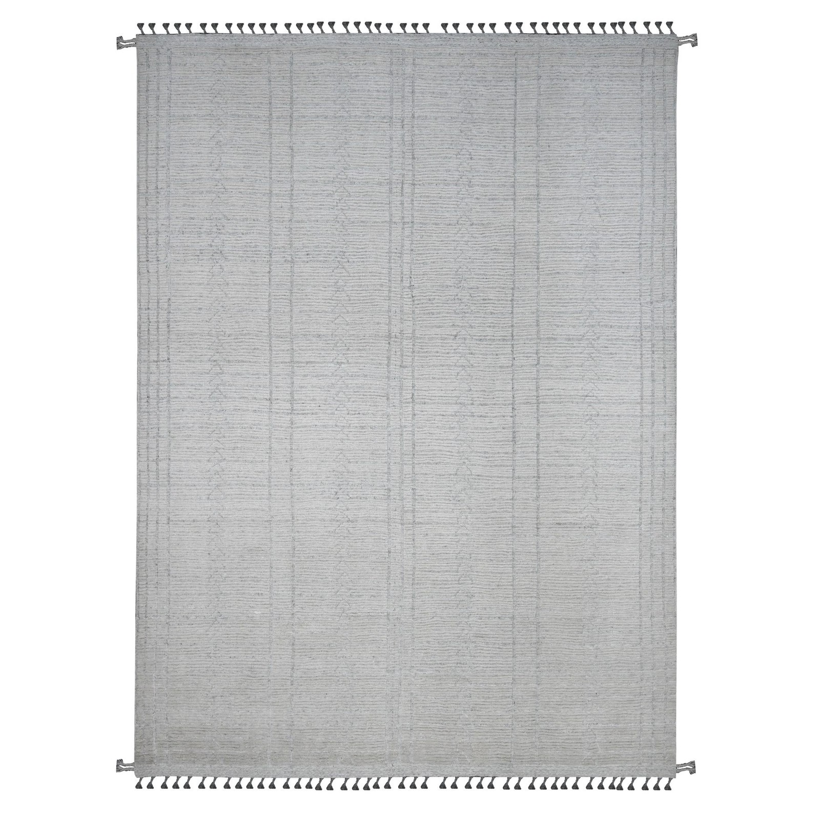 8’10” x 12’2″ White Moroccan Weave Line Design Hand Knotted Soft Wool Rug R20831