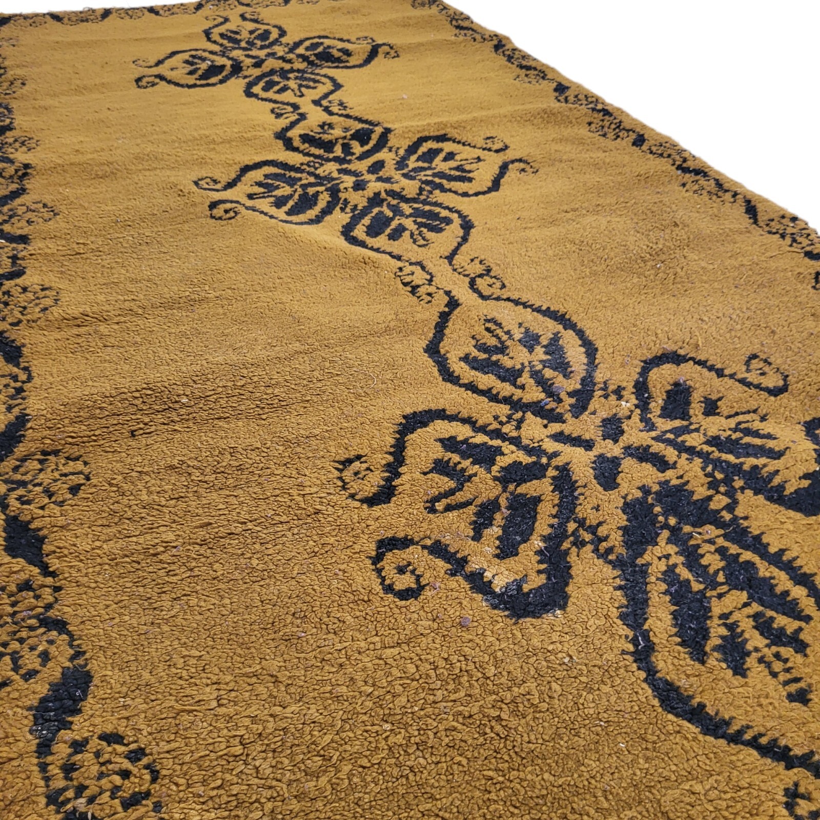 Vibrant Moroccan Handmade Rug Golden Yellow Tribal Azilal Berber Wool Carpet 6×3