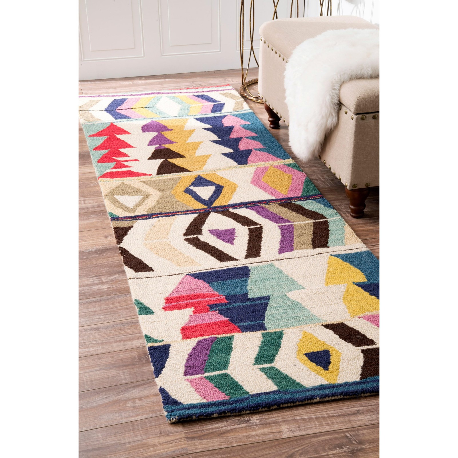 Nuloom Ofelia Handmade Multicolor/Black 26 X 10 Geometric Wool Soft And Cozy
