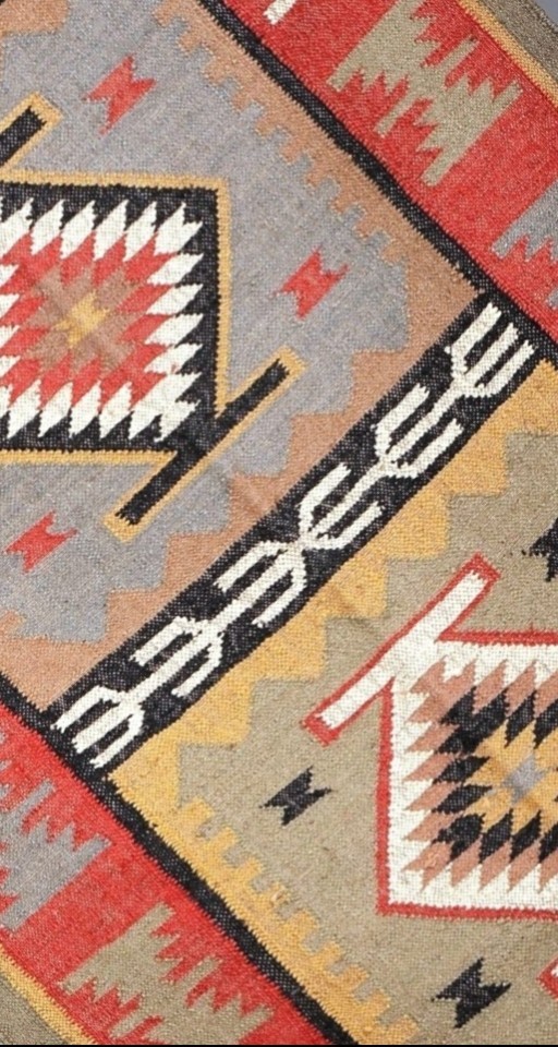 Handwoven Wool Jute Kilim Rug – Boho Area Rug, Rustic Living Room Carpet, Natura