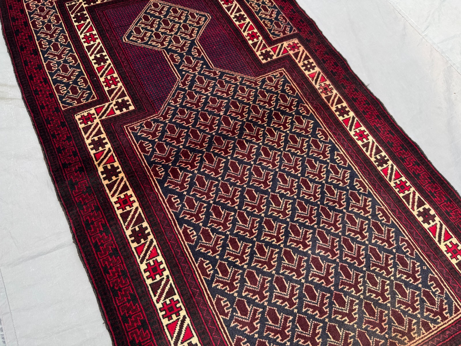 3’1 x 5’5 Ft Afghan Baluchi Handmade Deep Red Rug – Geometric Tribal Wool Carpet